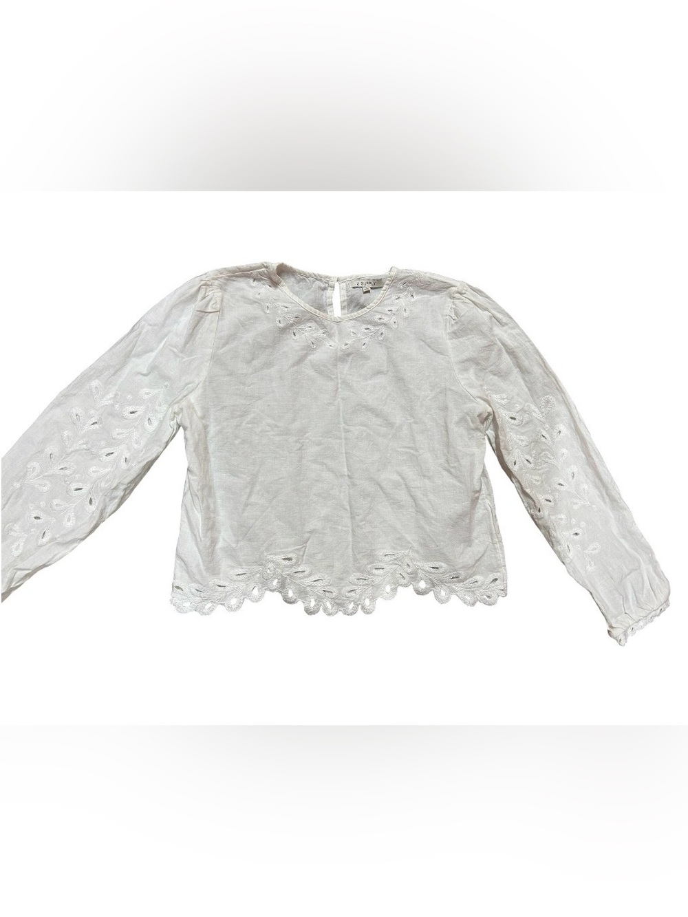 Z Supply Women's White Eyelet Peasant Blouse Sz S